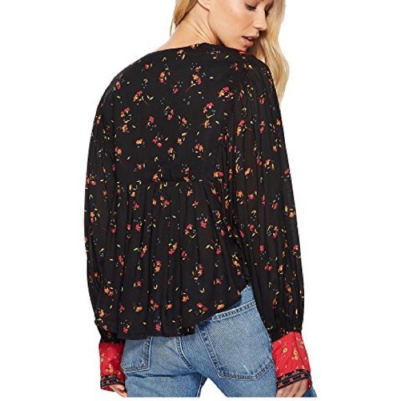 NWT Free People Embroidered Blouse Black - Picture 4 of 8